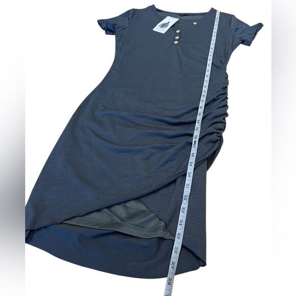 Bodycon Rutched Dress V Neck Short Sleeve T Shirt Mini Dress Size Small - Picture 13 of 16